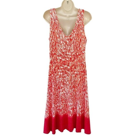 Athleta Woman's Sz M Orange & White Starfish Reef Print Jersey Fit & Flare Dress - Picture 4 of 8